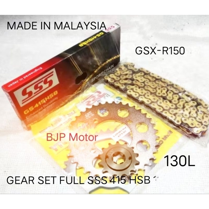Gear Set FULL SSS 415 GSX - R150 Paketan Rantai SSS 415 HSB 130L GOLD Dengan Pilihan Ger Depan SSS 1
