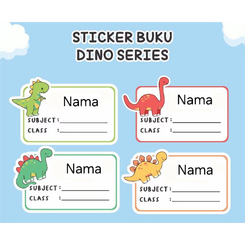

PO 3 hari (Bentuk Kotak) Stiker Sticker Nama Anak untuk di tempel di buku tulis atau buku paket Pelajaran Gambar Dino Dinosaurus Dinosaur Trex