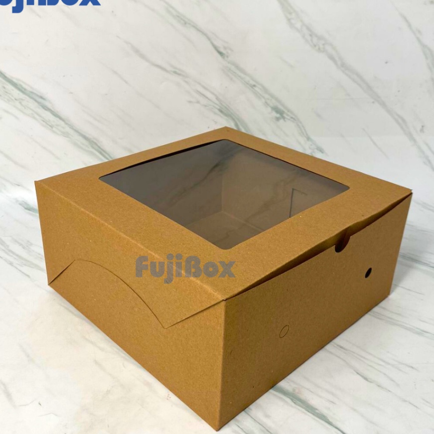 

Cepat 1 Pcs Kotak Dus Kue Kraft Coklat Laminasi Jendela 25 x 25 x 12