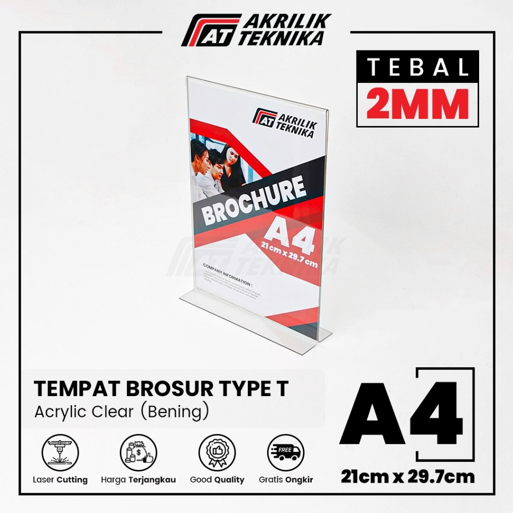 

KODE B87A Tempat Brosur Akrilik Tent Card Holder Qris Barcode Nomor Menu Meja Portrait T Ukuran A4 2mm