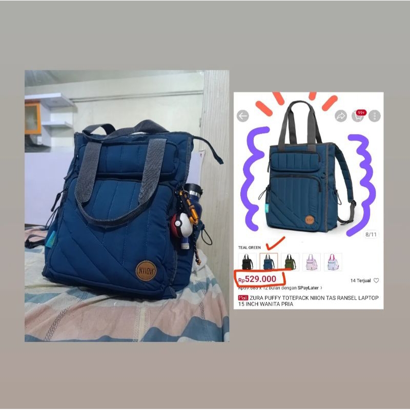 PRELOVED NIION ZURA TOTEPACK TOTE BACKPACK TEAL GREEN
