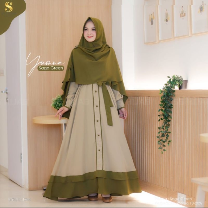 Gamis set Jilbab | yumna sage Green by Ss Hijab | Syari