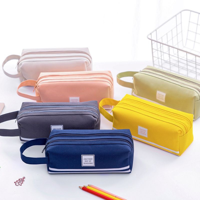 

Amiinah Store Kotak Pensil Besar Double Zipper Warna Pastel Dua Resleting Dual Zipper Muat Banyak