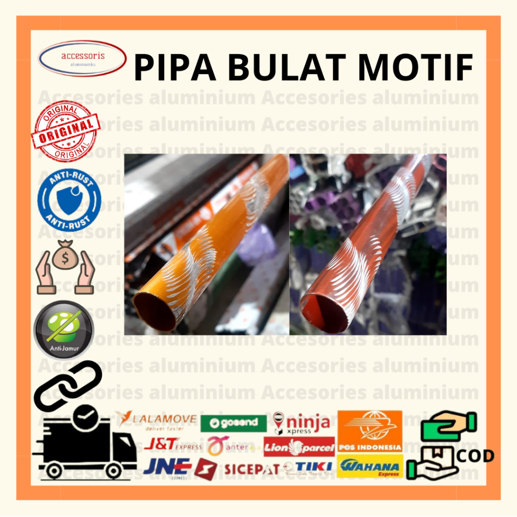 ACCAL - Pipa Bulat Aluminium 23mm Motif Ulir/ Batang Rel Gorden Panjang 6 meter | GRATIS ONGKOS POTO
