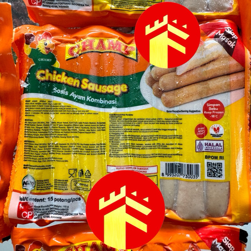 

CHAMP SOSIS AYAM 375 GR CHAMP CHICKEN SAUSAGES 375 GR 15 PCS SOSIS AYAM CHAMP