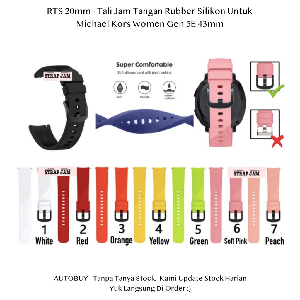RTS 20mm Strap Michael Kors Women Gen 5E 43mm - Tali Jam Tangan Rubber Silikon