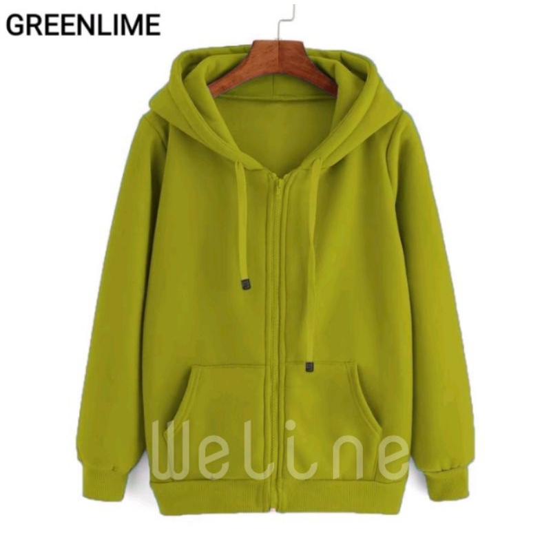 Hoodie Zipper Polos Pria Wanita Warna Greenlime L,XL,XXL