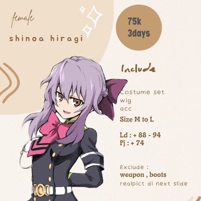 rental costum cosplay shinoa hiragi