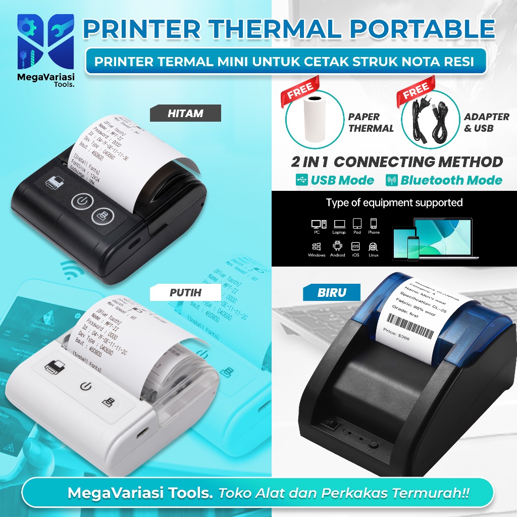 Printer Thermal Printer Bluetooth Portable Mini Printer Cetak Struk Nota Mini Printer Termal Mini Un