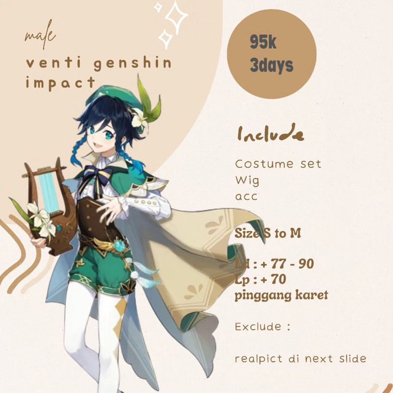 rental costum cosplay venti genshin impact