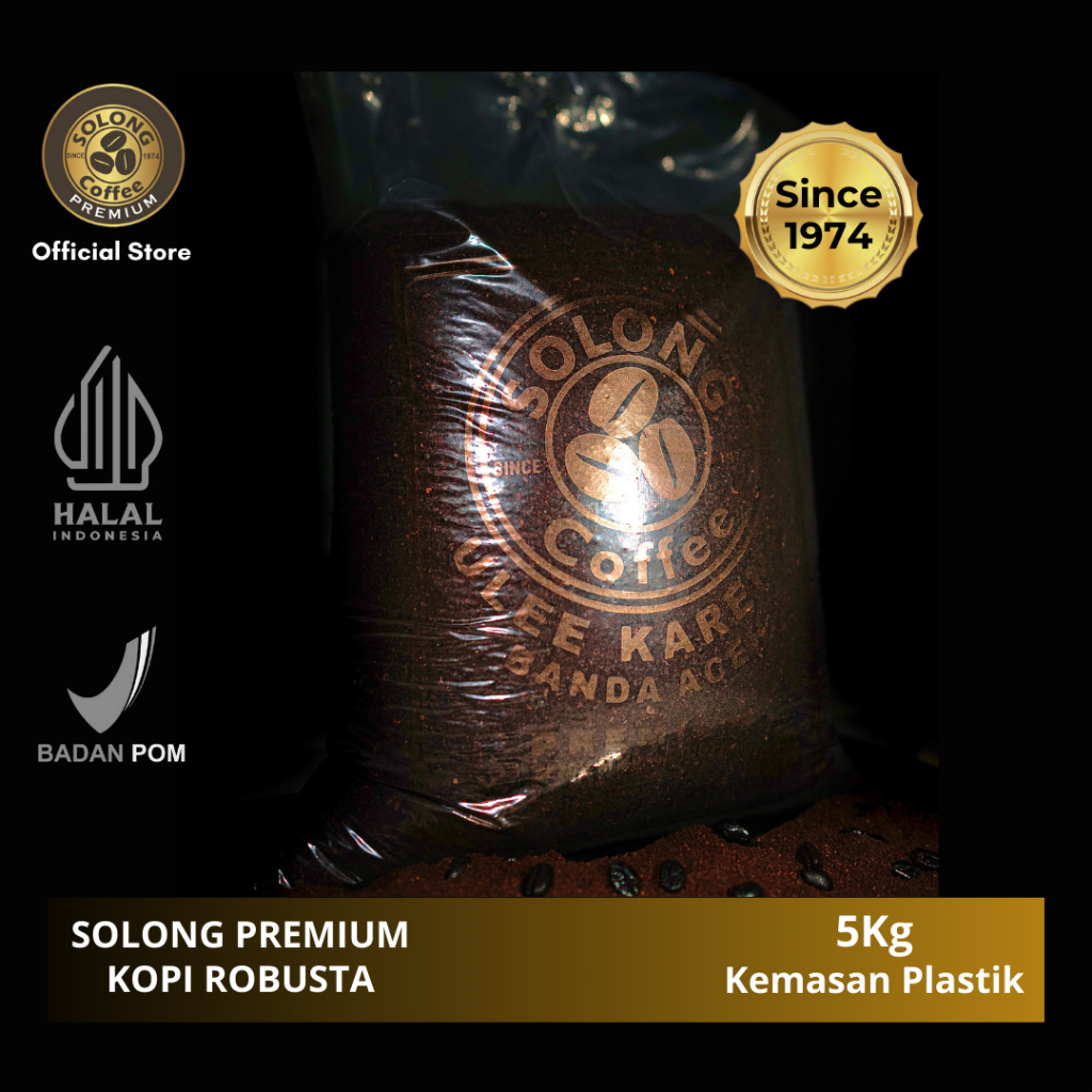 SOLONG PREMIUM Kopi Robusta Aceh 5 Kg Bubuk Kasar (Kopi Saring) - Kemasan Plastik