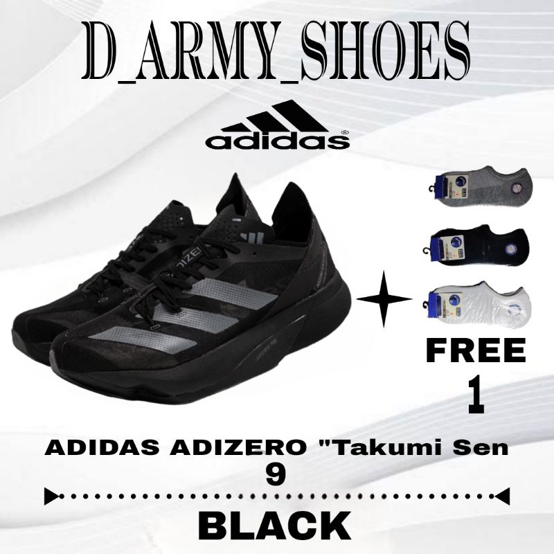 Sepatu Olahraga Running Pria Adidas Adizero "Takumi Sen 9" Black Free Kaos Kaki