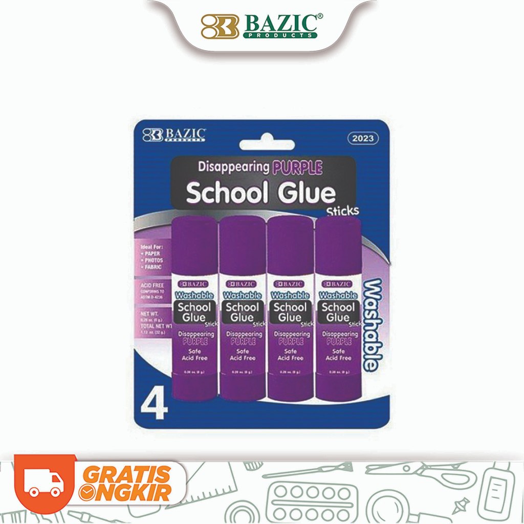 

Bazic Washable School Glue Purple Stick - Lem Kertas Bisa Di Cuci