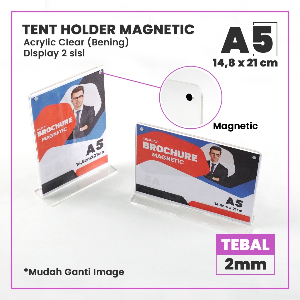 

Tempat Brosur Akrilik / Tent Card Holder Qris Barcode Magnetic - Ukuran A5 2mm