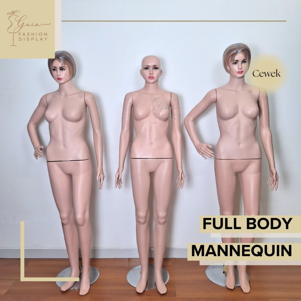 Manekin Set Full Body Plastik Cewek Rambut Botak Kulit Body Manekin Dewasa Cewek (SET B)
