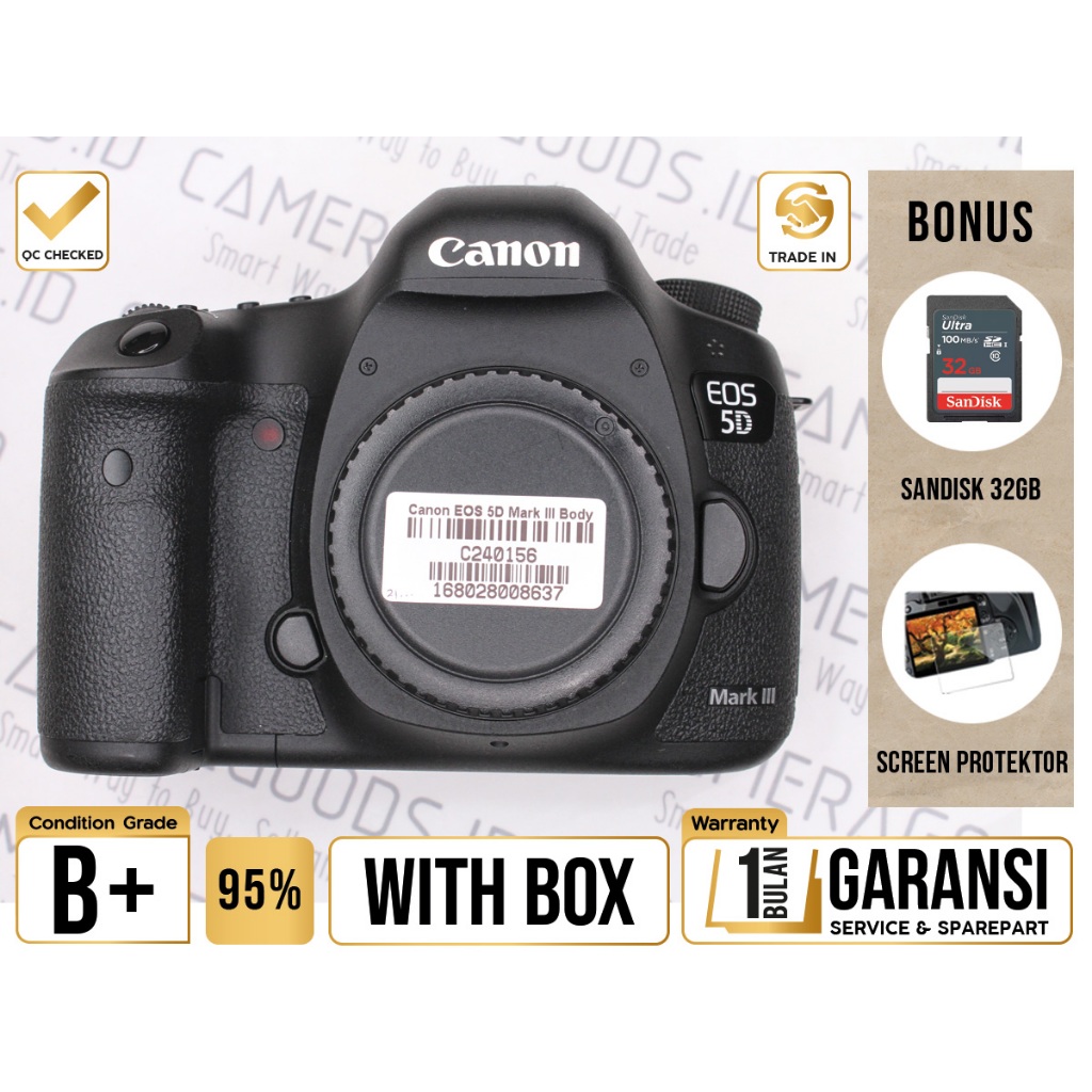 Canon EOS 5D Mark III DSLR Camera Full Frame Body Only - Grade B+ - C240156 Kamera Profesional Digit