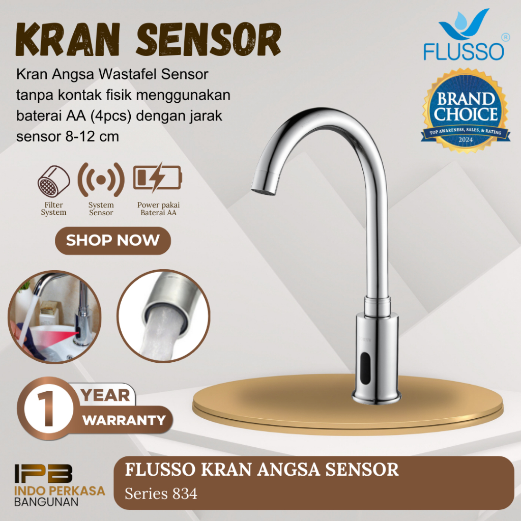 FLUSSO Kran Angsa Wastafel Sensor Otomatis Garansi | 834 835