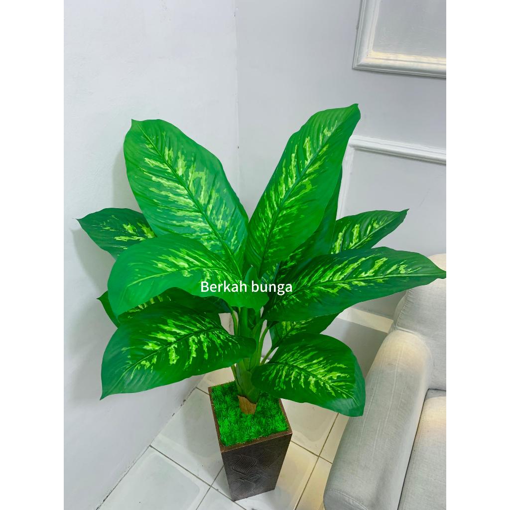 Tanaman beras tumpa plastik 140cm daun hijau sri rejeki hias artificial algonema talas jumbo hiasan