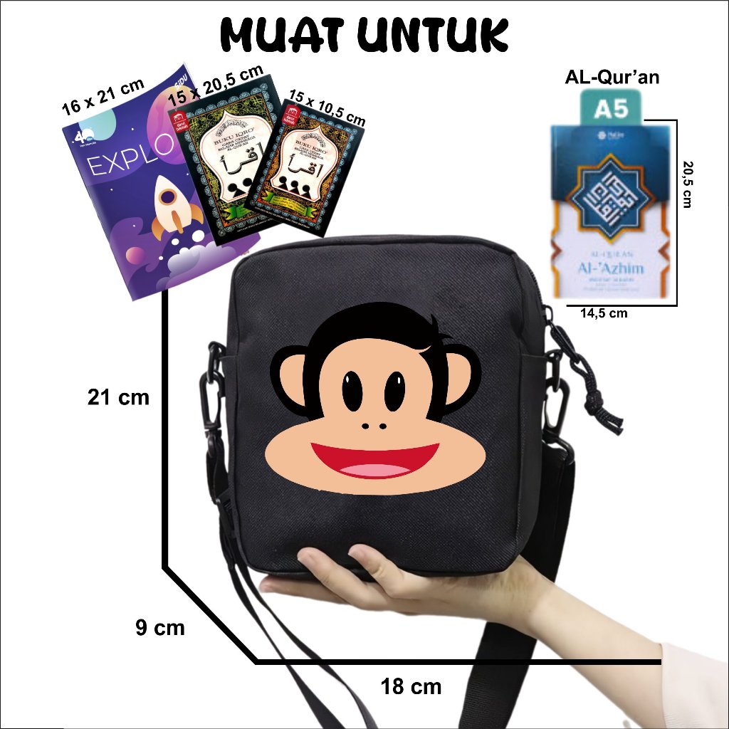 PVJ Tas Anak Selempang Paul Frank Monkey Cocok Untuk Sekolah dan Mengaji Unisex