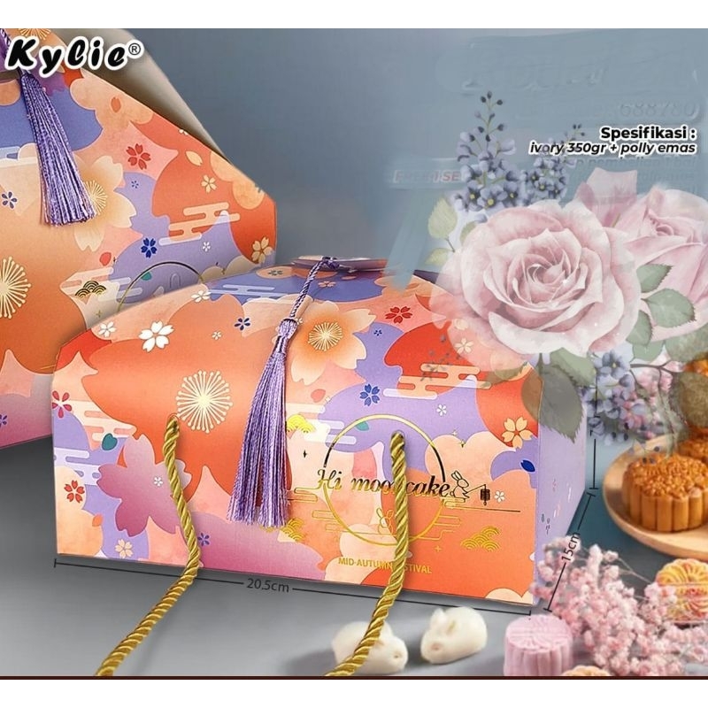 

box handle mooncake dus tenteng tali kue bulan dus mooncake uk 20,5×15×7cm