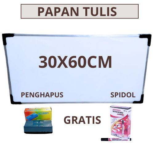 

Papan tulis whiteboard 2 sisi (hitam & putih) 30cm x 60cm gratisan spidol dan penghapus