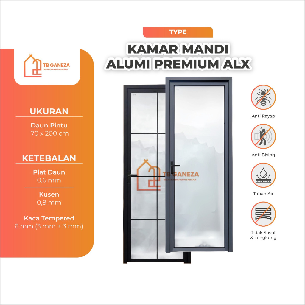 TB GANEZA -  (TOILET FAN SERIES) Pintu Aluminium Single Pintu Kamar Mandi Toilet WC / Pintu Baja Tah