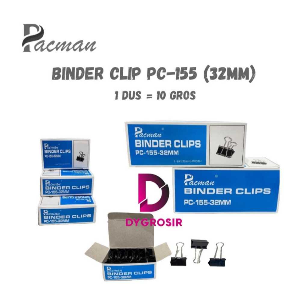 

1 PACK ISI 12 PC ~ DY ~ PC-155 ( 32 mm ) BINDER CLIP PACMAN