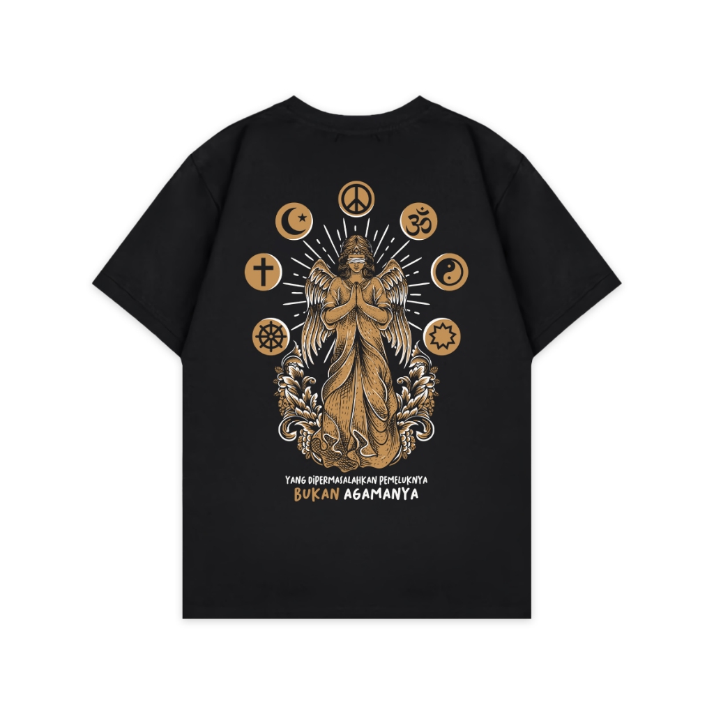 Kaos Pluralisme 02 Pemeluknya bukan Agamanya - Baju tshirt Kata Kata Toleransi Persatuan Agama Islam
