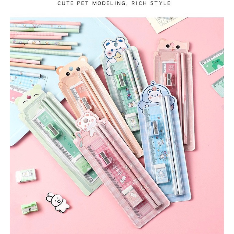 

GROSIR 3pcs set alat tulis 5in1 paket alat tulis anak pensil penggaris lioshopping hapusan hadiah lomba souvenir natal Christmas tahun baru KODE L7B8