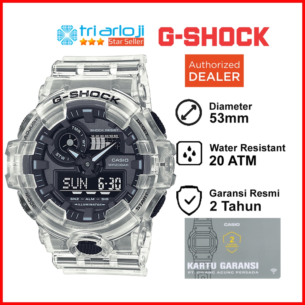Casio G-SHOCK GA-700SKE-7ADR Jam Tangan Pria GSHOCK GA700 GA-700SKE-7A GA-700SKE-7 Transparant