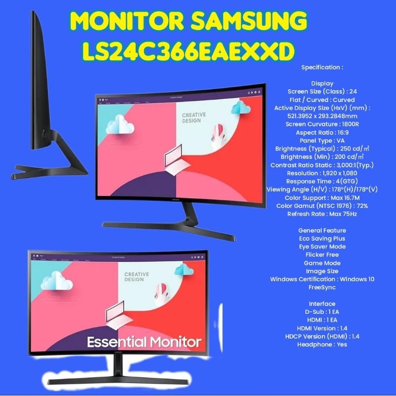 monitor samsung LS24C366EAEXXD MONITOR SAMSUNG LS24C366 curved monitor samsung 24" curved
