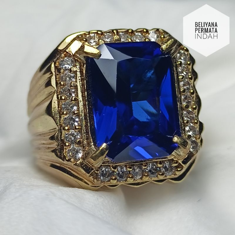 Cincin batu permata king blue sapphire asli mewah
