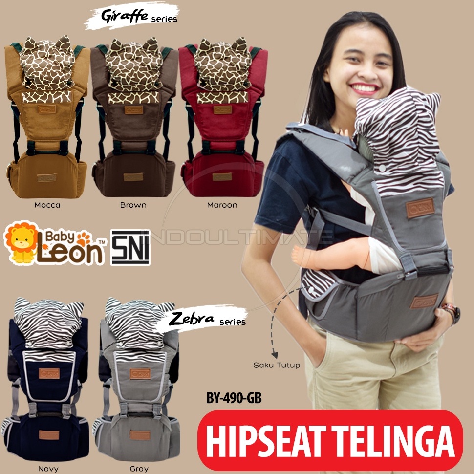 Sale Sekarang BABY LEON 5in1 Way Gendongan Hipseat  Penutup Kepala Baby Carrier Gendongan Duduk Bayi