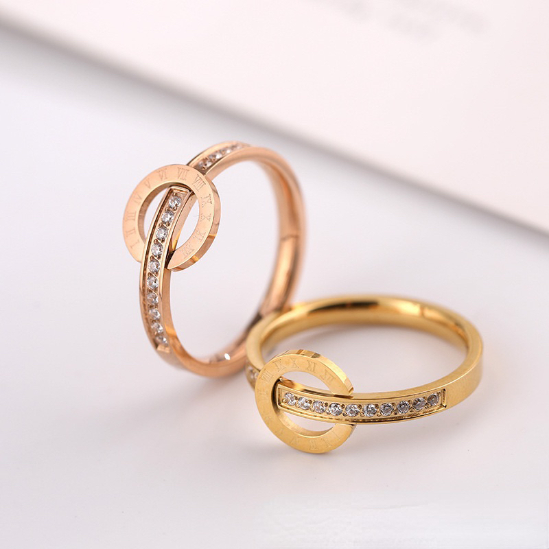 selamat datang di toko murah Store Cincin Titanium Model Huruf Romawi Ring Kristal terbaru anti kara