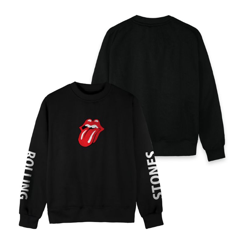 [ BEST QUALITY ] SWEATER CREWNECK ROLLING STONES BLACK COTTON UNISEX