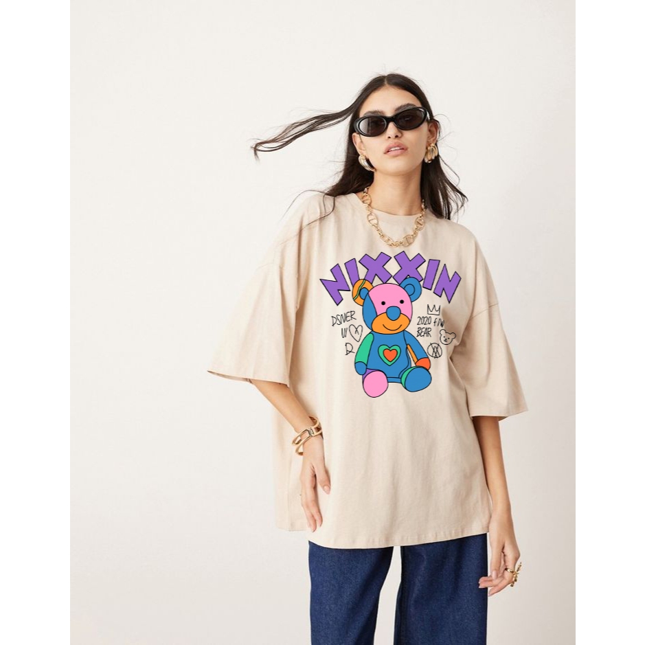 KAOS TSHIRT OVERSIZED PRIA/WANITA BEAR NIXXIN KAOS KATUN COMBED 30S KAOS BAJU DISTRO KAOS CATTON PRE