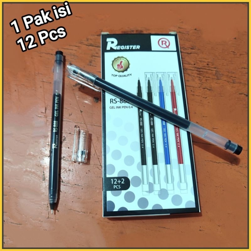 

1 Pak Pulpen Gel Register RS 888 Isi 12 Pcs HITAM ( Tinta No Macet )