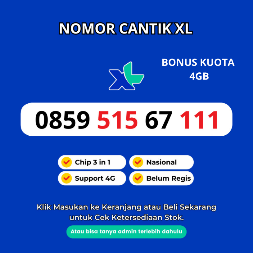 Nomor Cantik XL Axiata Rapi Murah Akhiran Triple Support 4G LTE - Kartu Perdana XL Cantik Murah Bonu