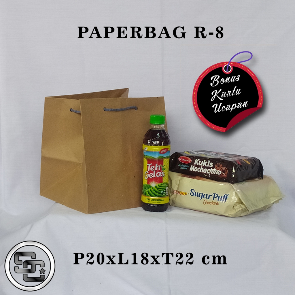 

PAPERBAG BONUS KARTU UCAPAN UKURAN R-8 (P20 X L18 X T22 CM) UNTUK KUKIS SUGAR PUFF TEH PUCUK DLL