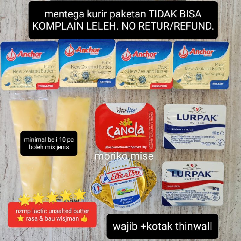 

[ BUTTER boleh MIX RASA minim BELI 10 pc ] ANCHOR unsalted butter 7 gr tawar mentega MPASI / Elle vire unsalted butter microcups / LURPAK salted 10 gr mentega asin unsalted / margarin tawar unsalted CANOLA vita lite vitalite / WISJMAN NZMP lactic butter