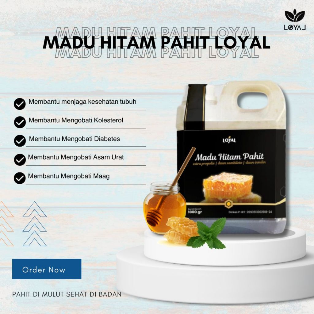 

Madu Hitam Pahit Loyal 1kg Original - Madu Hitam Pahit Sambiloto Propolis Daun Insulin