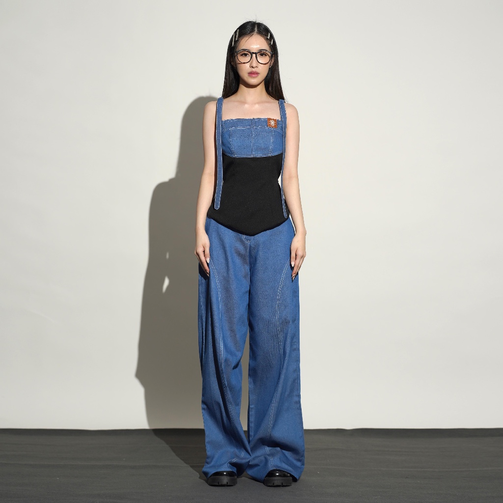 OFFICIAL CRUE - Verge Top in Blue Denim-Black & Light Denim-White (TOP Only) / tank top denim / deni