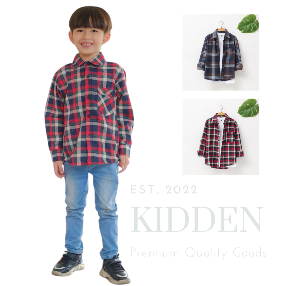 [Bisa Cod] Baju Atasan Kemeja Oversize Anak Remaja Flanel Laki Laki Motif Kotak 5-14 Tahun