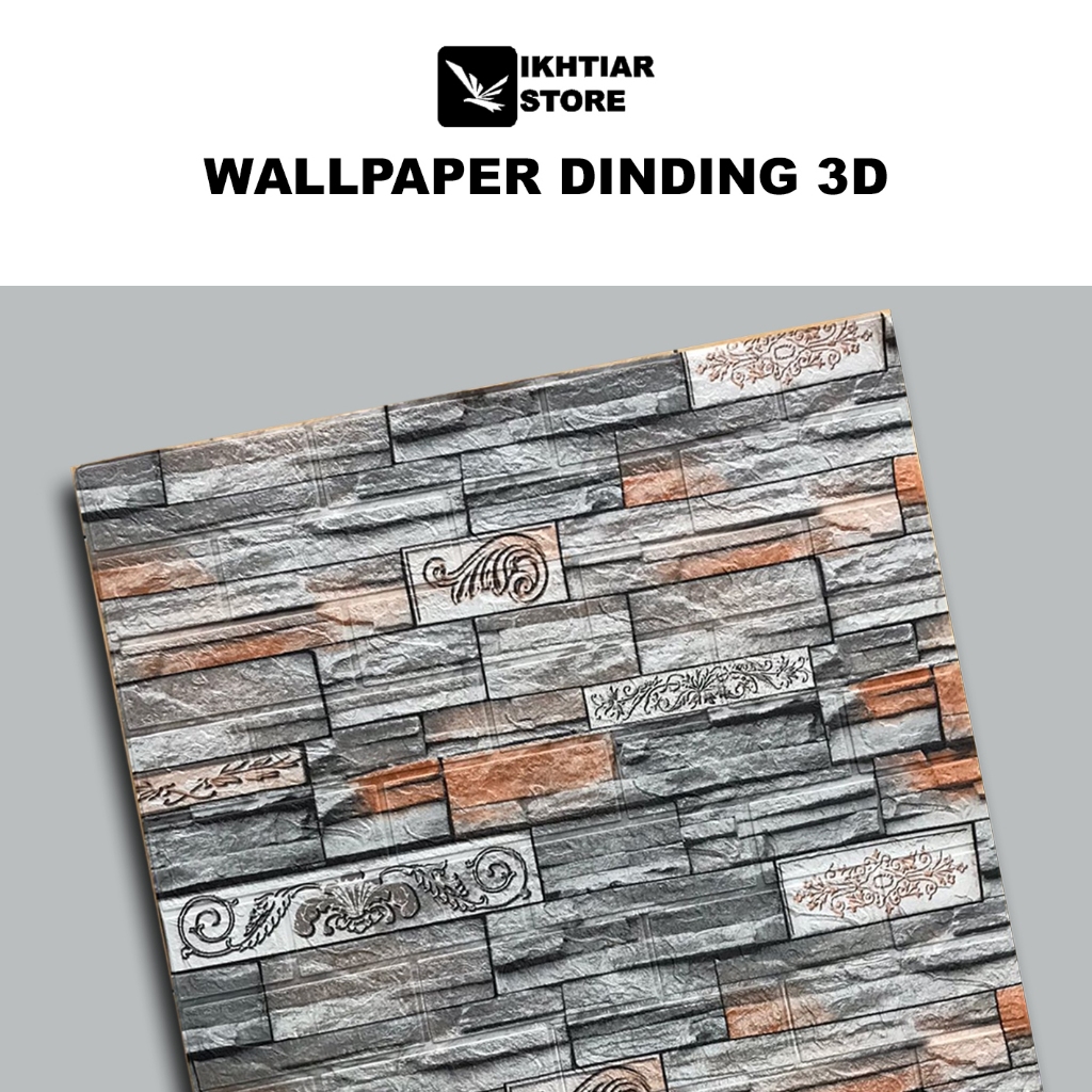 Wallpaper Dinding 3D Foam Pola Bata Ukir 70x70cm (Tebal 3.5mm)