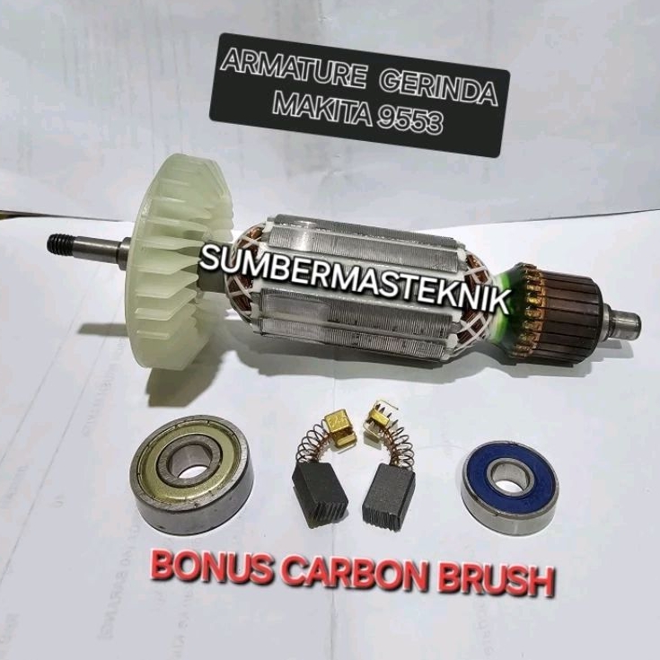 ARMATURE 9553 MAKITA ANGKER ROTOR MESIN GERINDA MAKITA 9553NB 9553B BONUS CARBON BRUSH biasa