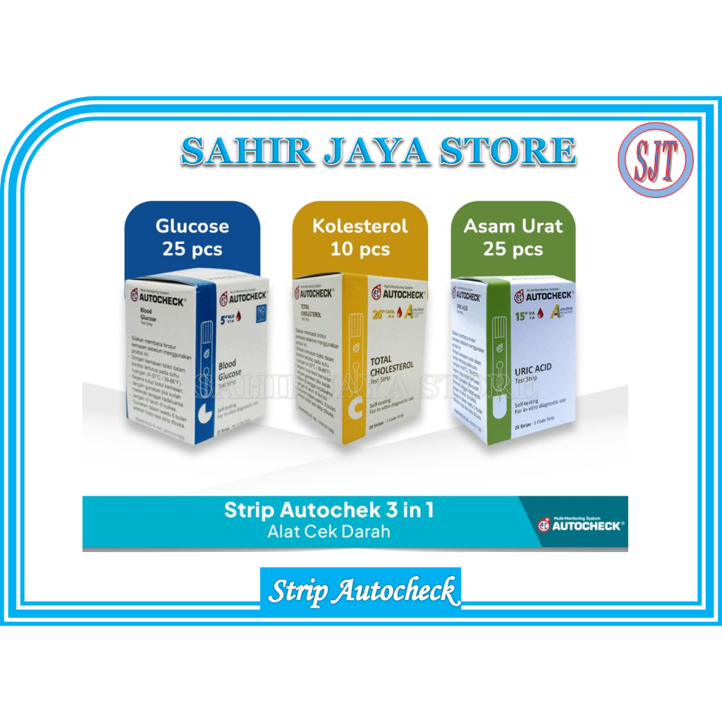 Paket Strip autocheck 3 in 1 strip gula darah kolesterol asam urat original autocheck