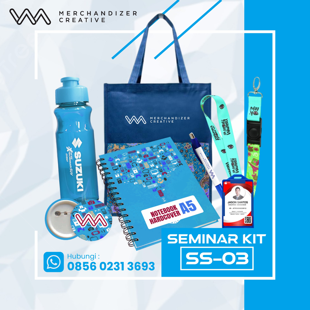 

Tas D300, Pulpen Sablon, Notebook A5, Tumbler Florida, Lanyard Fullprint, dan ID CARD - Custom Seminar Kit