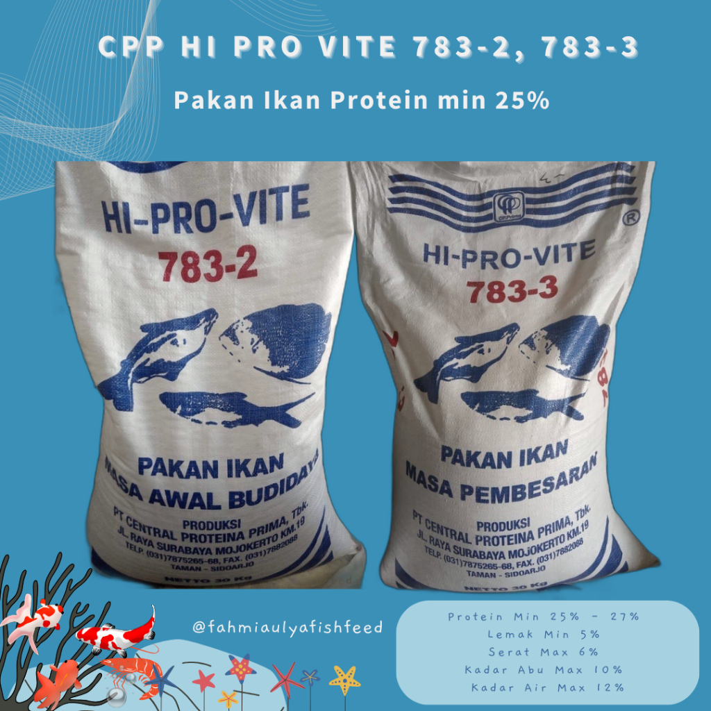 (PAKET 10 Kg) Pakan Ikan Apung CPP Hi Pro Vite 783-2, 783-3 Protein min 25% |Pakan Ikan Lele Nila Gu