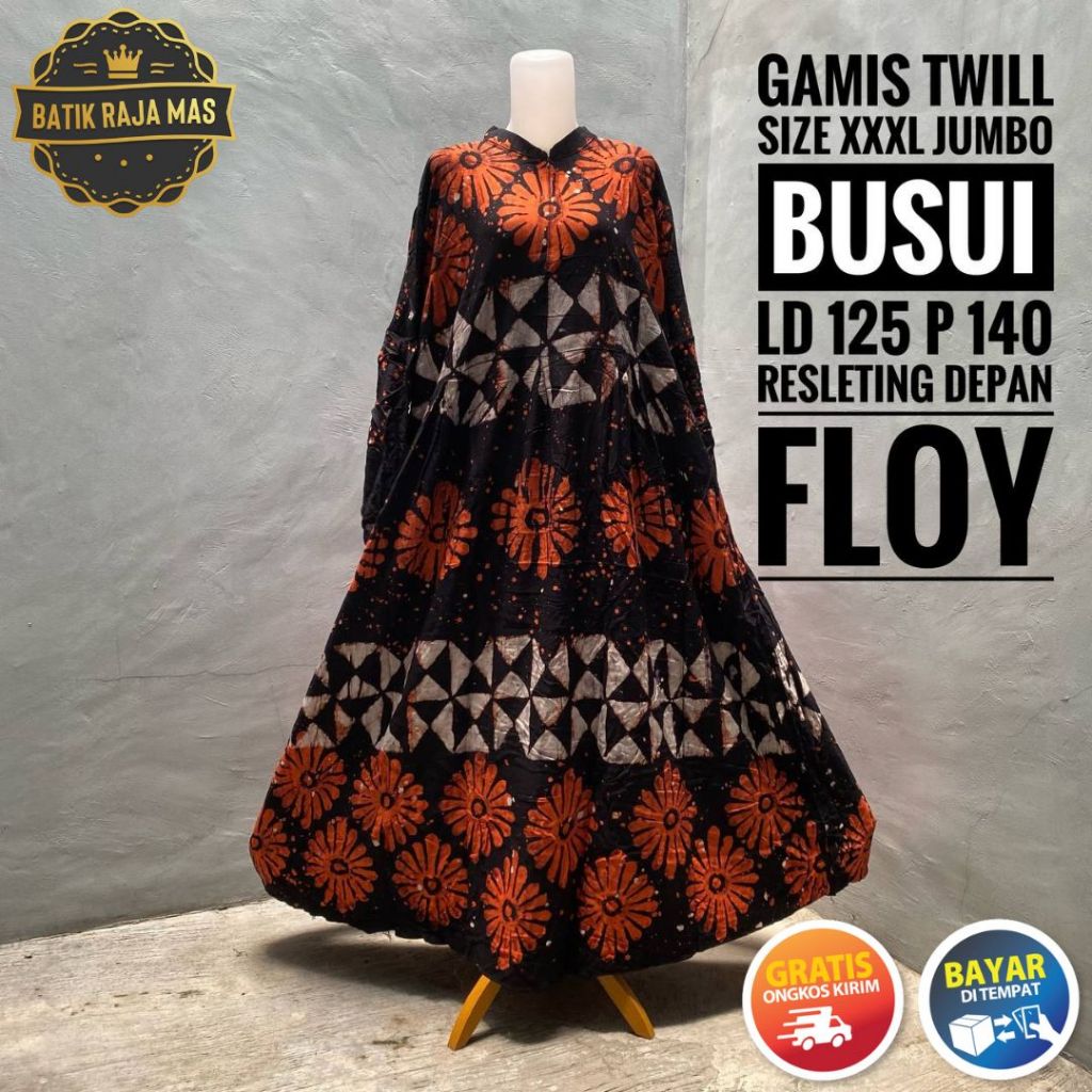 Gamis Wanita Muslimah Dewasa Ukuran Jumbo Twill Ori Pekalongan Busui Friendly Resleting Depan Motif 