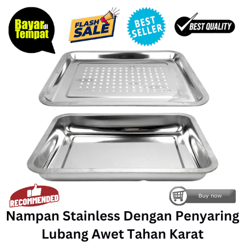 [BISA COD] PROMO Nampan Stainless Dengan Penyaring Lubang Awet Tahan Karat Baking Tray Lubang Nampan